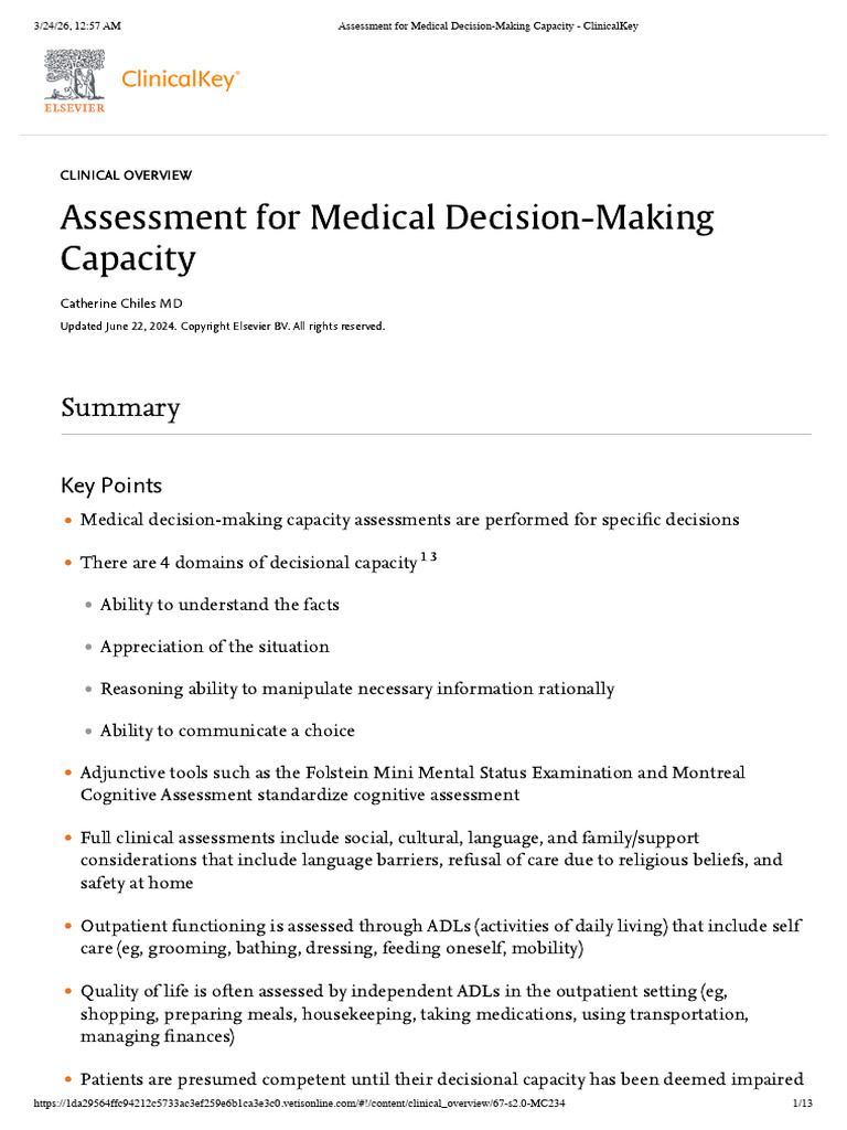 Assessment For Medical Decision-Making Capacity - ClinicalKey | PDF ...