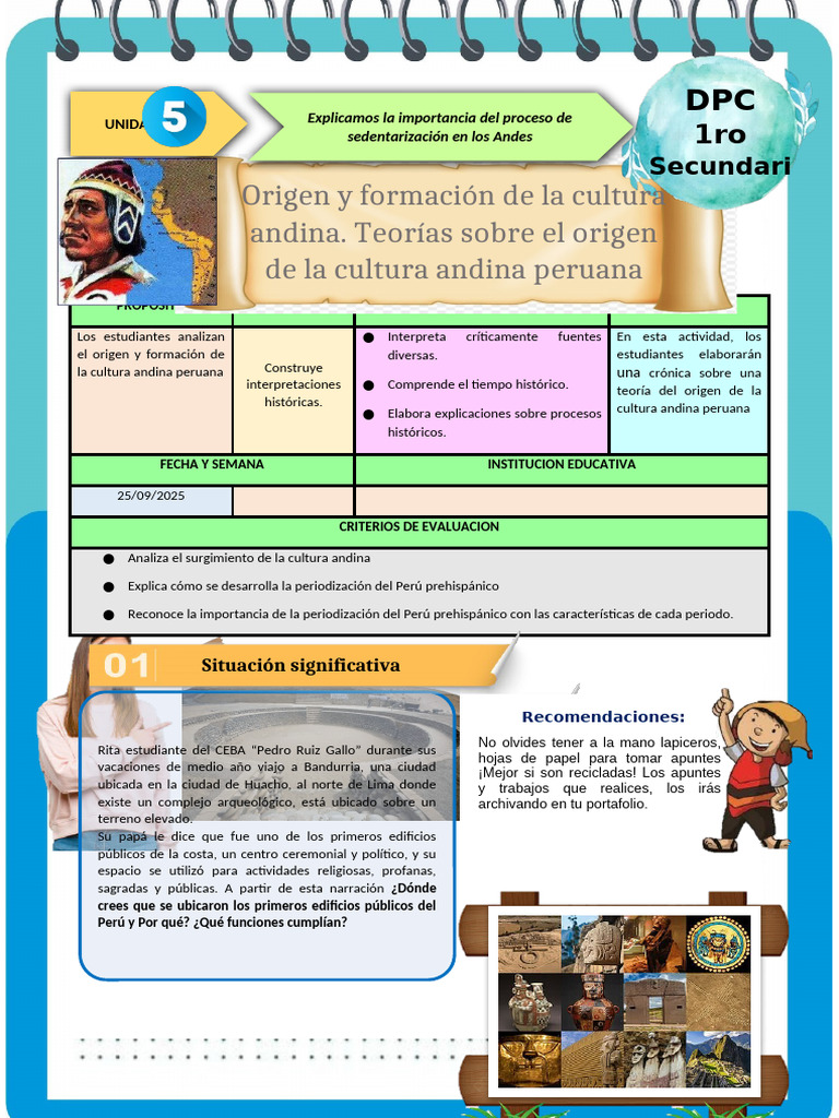 Ficha de Actividad CCSS 1°-Semana 1 | PDF | Arqueología | Andes