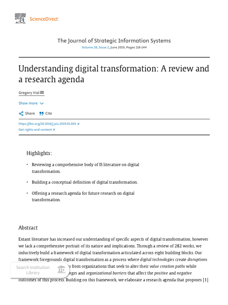 Understanding Digital Transformation - A Review and A Research Agenda ...