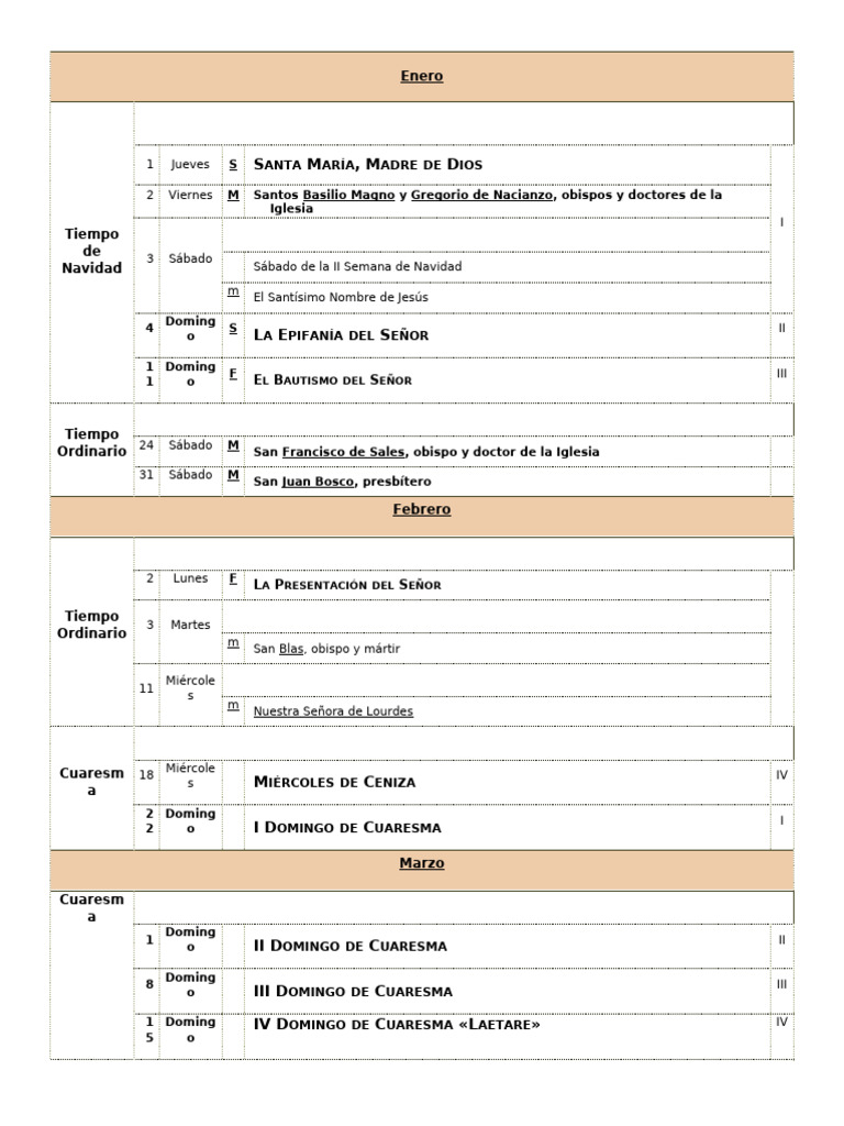 Calendario Liturgico 2026 | PDF | Pascua de Resurrección | Prestado