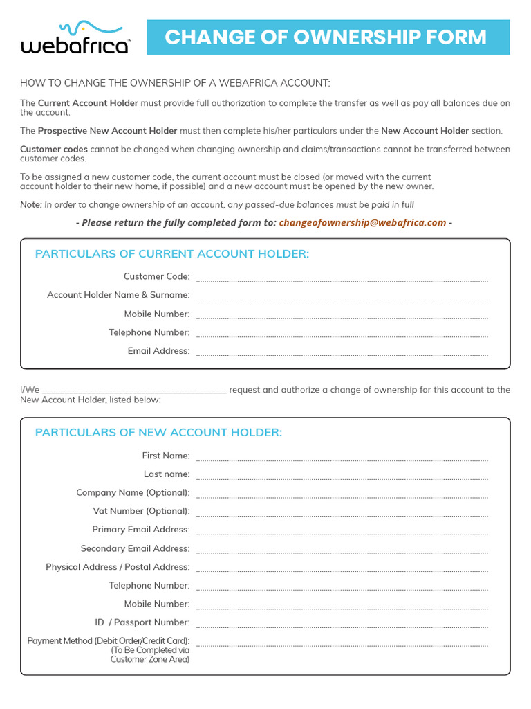 Change of Ownership Form | PDF | Transaction Account | Service Industries