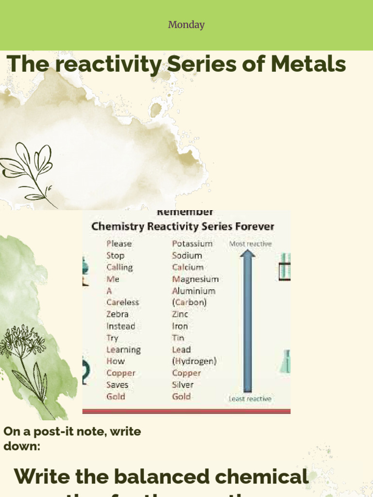 The Reactivity Series | PDF | Magnesium | Chemical Reactions