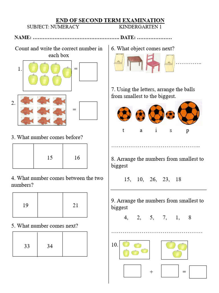 KG 1 Numeracy Sample | PDF