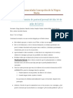 Acta de La Comisión de Pastoral Juvenil Del Día 30 de Julio Del 2012