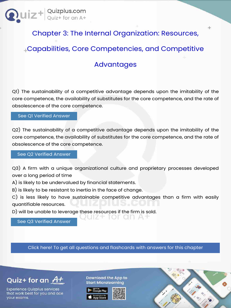 The Sustainability of A Competitive Advantage Depends Upon The ...