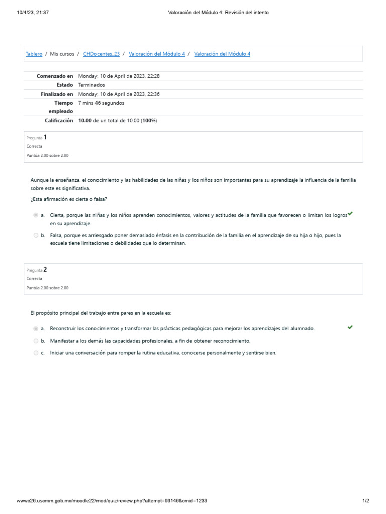 Modulo 4 Intento 1 Nem | PDF | Escuelas | Enseñando