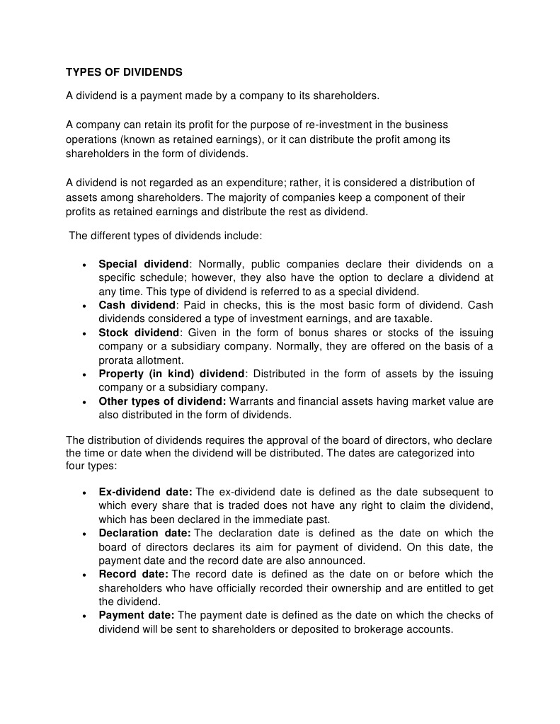 Types of Dividends Explained | PDF