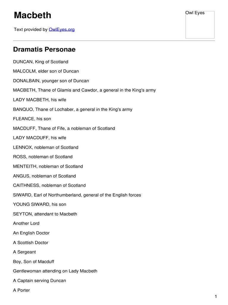 Full Macbeth Text | PDF | Macbeth | Shakespearean Characters