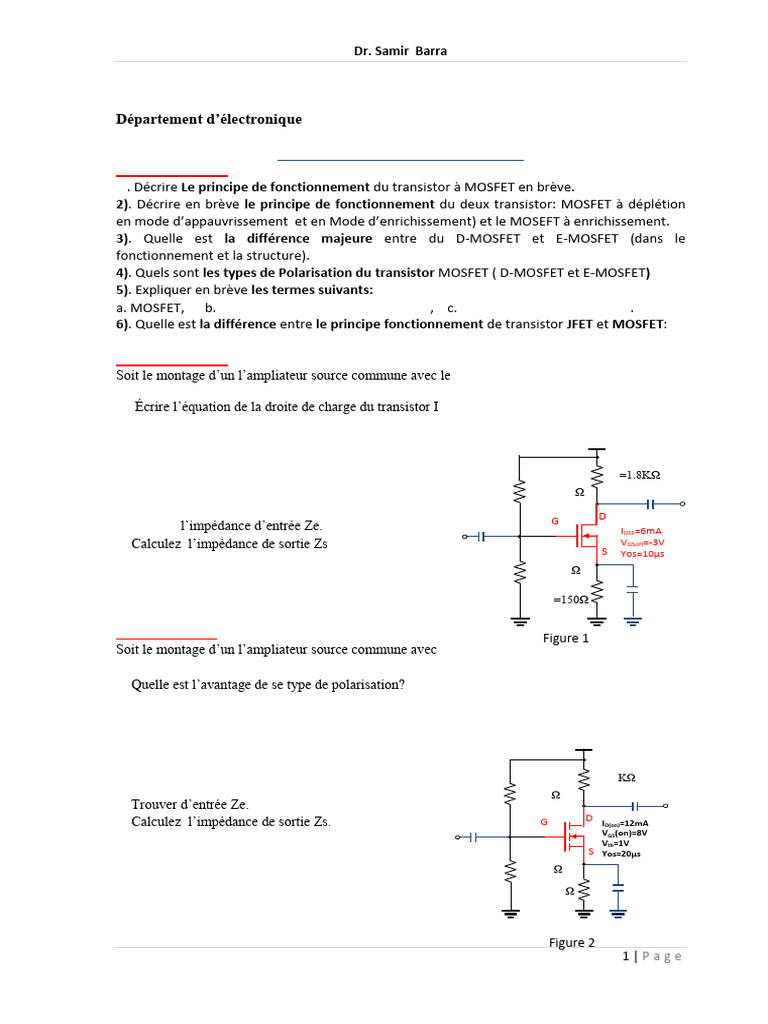 TD n2 Transistor Mosfet 2026 | PDF | Transistor à effet de champ à ...