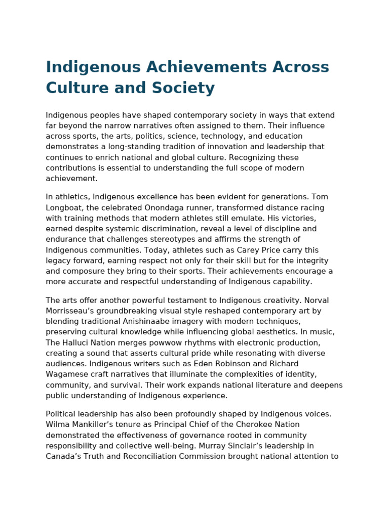 Indigenous Achievements Across Culture and Society | PDF | Narrative ...