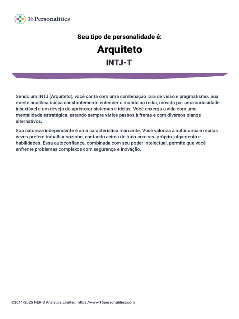 Personalidade INTJ Arquiteto 16 Personal | PDF | Pensamento | Emoções