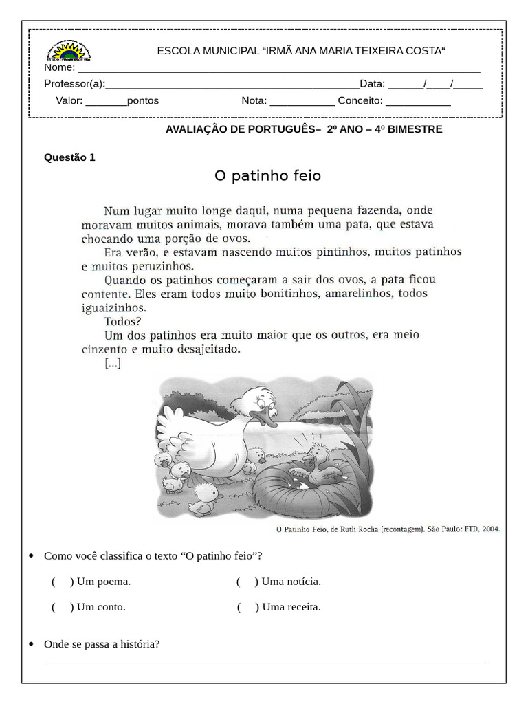 Avaliação 2 de Português 2º Ano | PDF