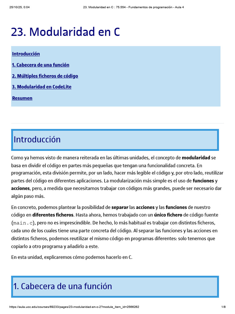 Modularidad en C - 75.554 - Fundamentos de Programación - Aula 4 | PDF ...