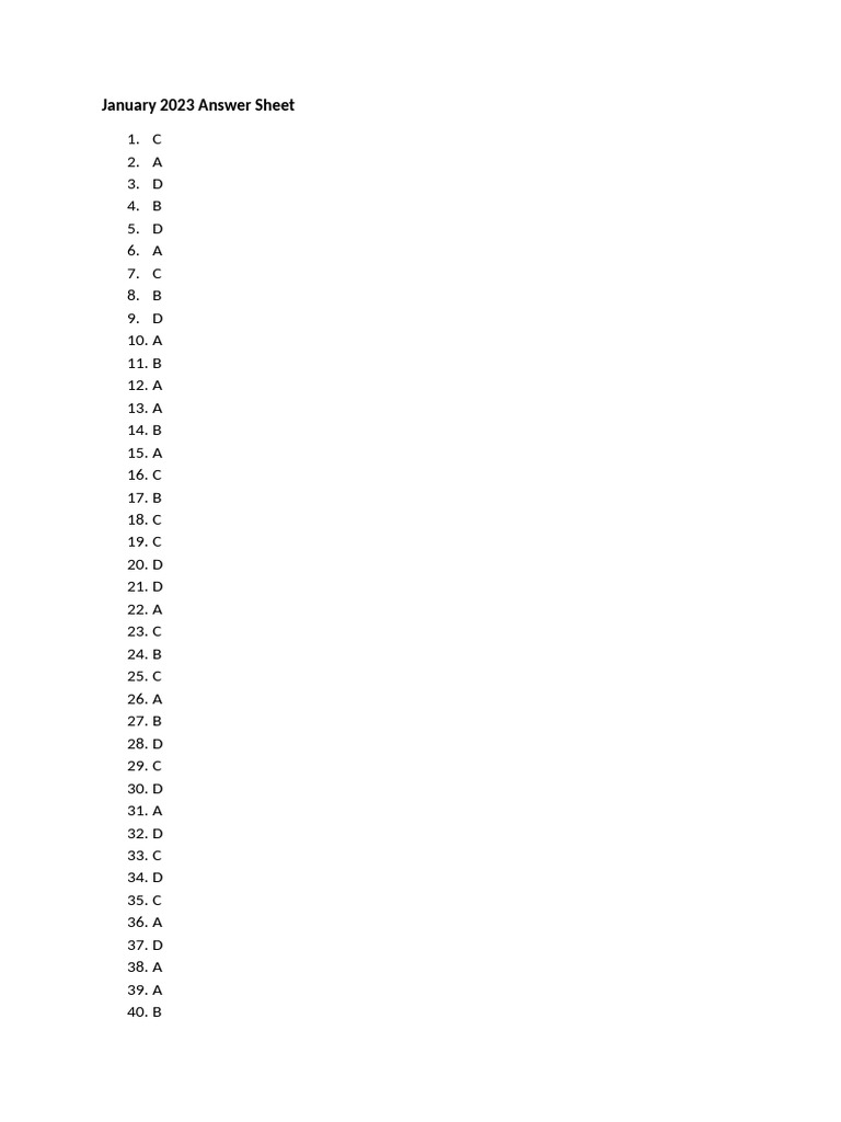 January 2023 Answer Sheet | PDF