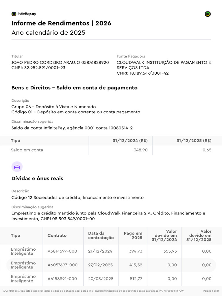 Informe de Rendimentos | PDF | Empréstimos | Crédito