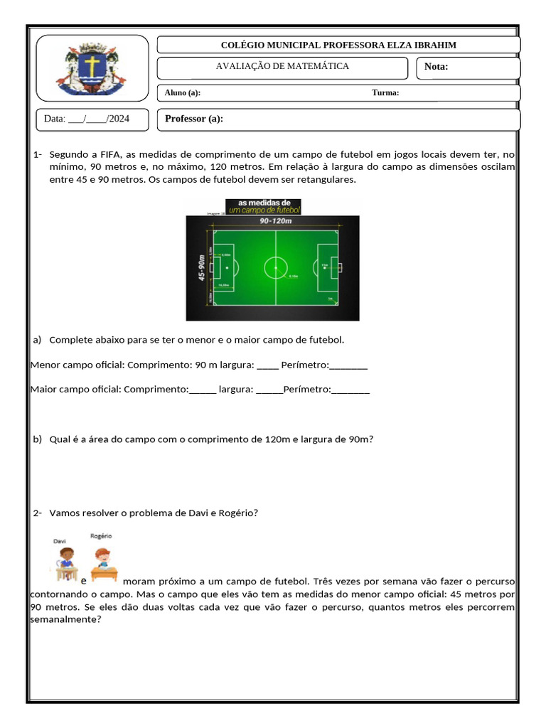 Avaliação de Matemática - 4º Bimestre - CF122 | PDF | Futebol | Matemática