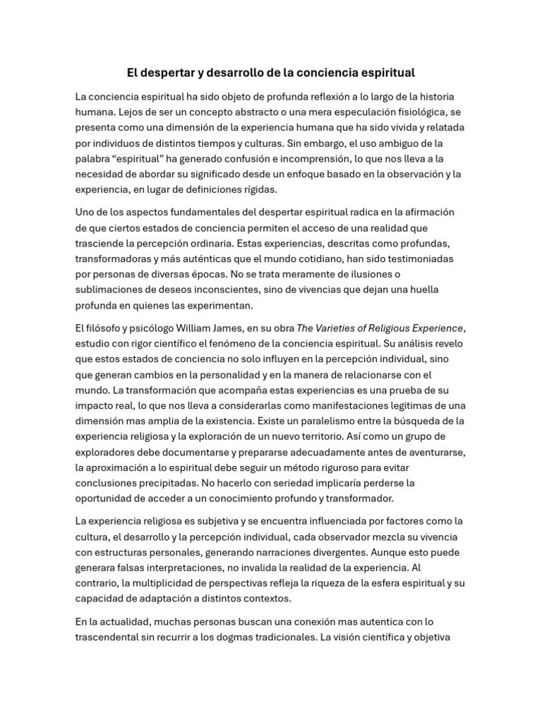 El Despertar y Desarrollo de La Conciencia Espiritua1 | PDF ...