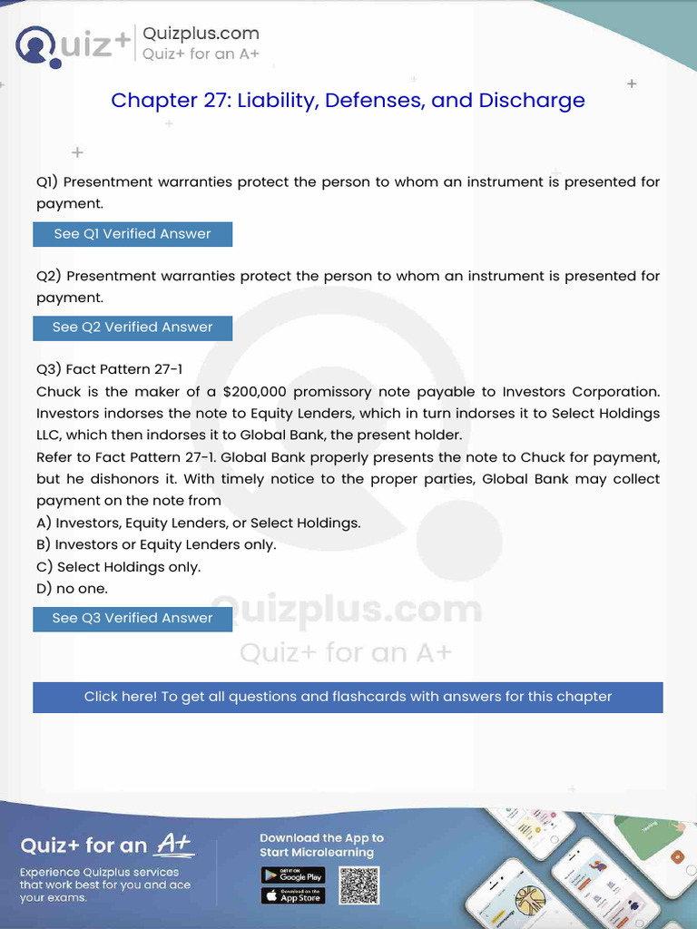 Presentment Warranties Protect The Person To Whom An Instrument Is ...