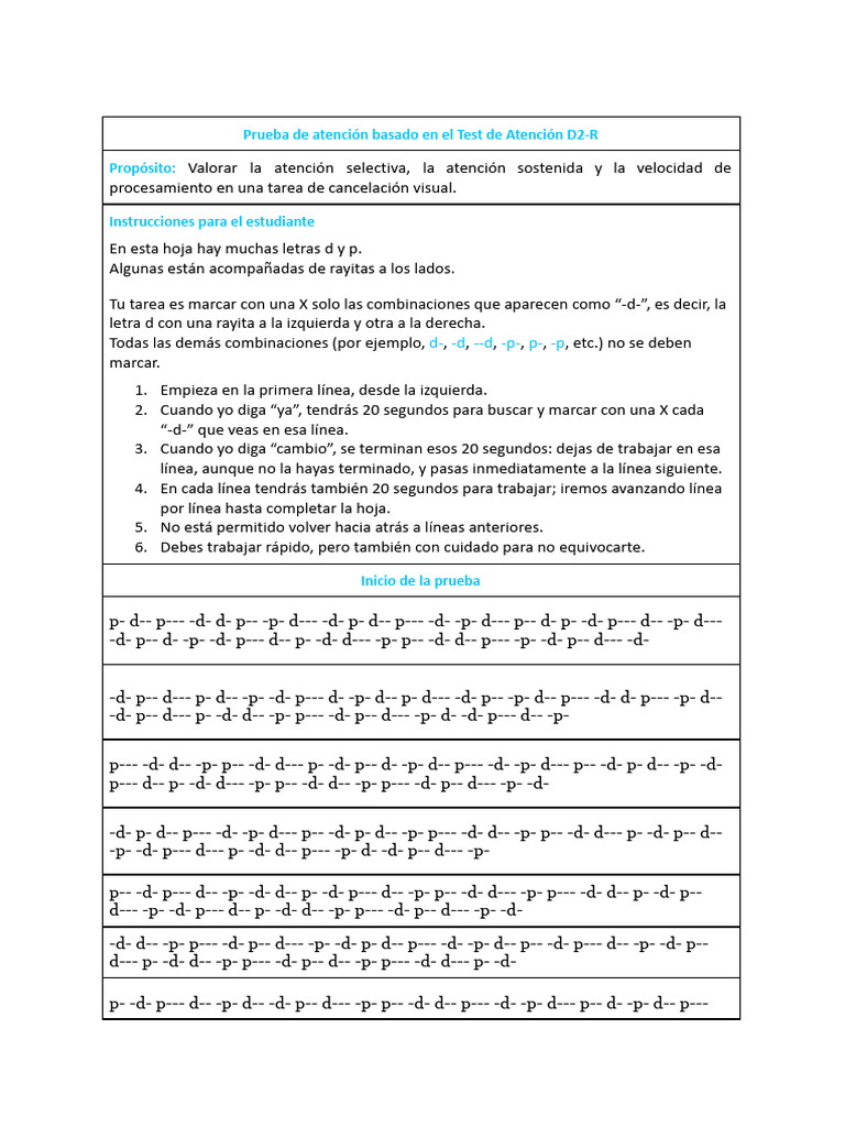 Prueba de Atención Test D2-R | PDF
