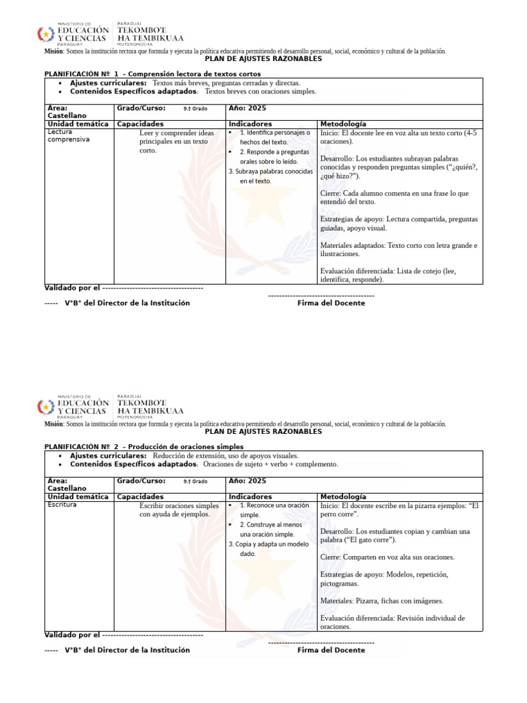 Plan de Ajustes Razonables - Castellano 9º Grado | PDF | Maestros ...