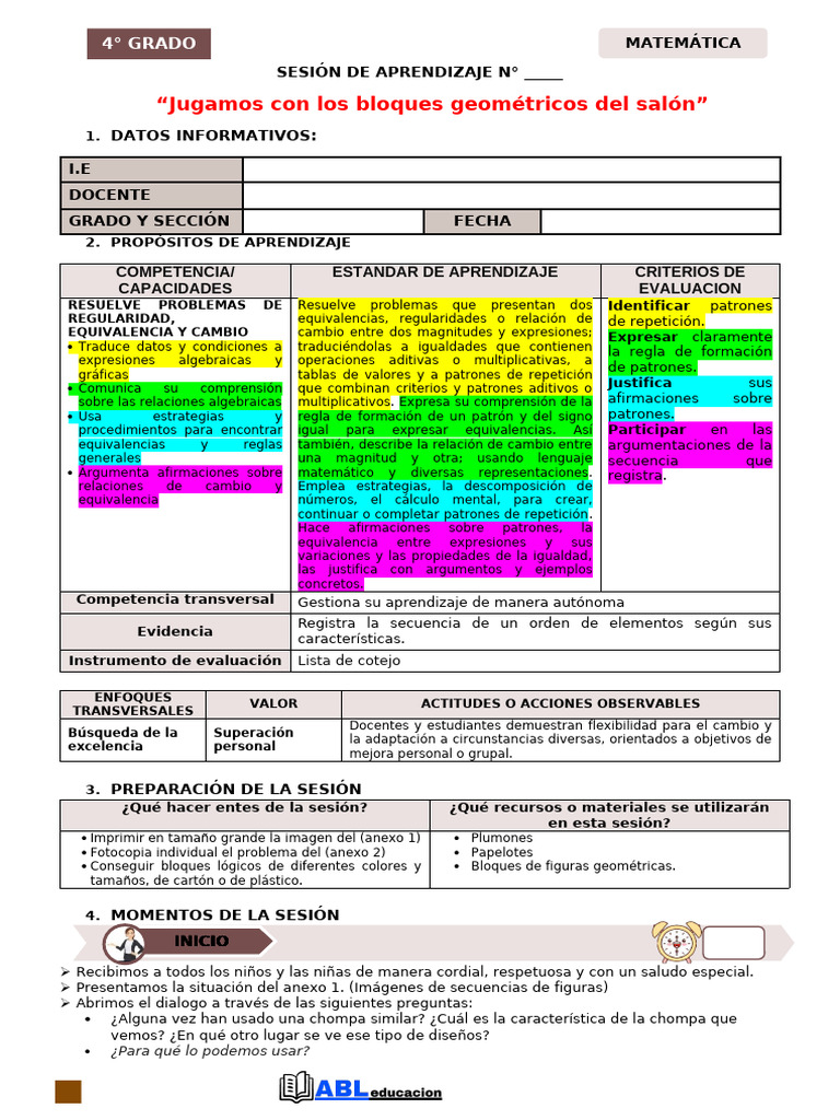 Dia 5 - 4° Grado - Sesión. Equivalencia | PDF | Aprendizaje | Evaluación