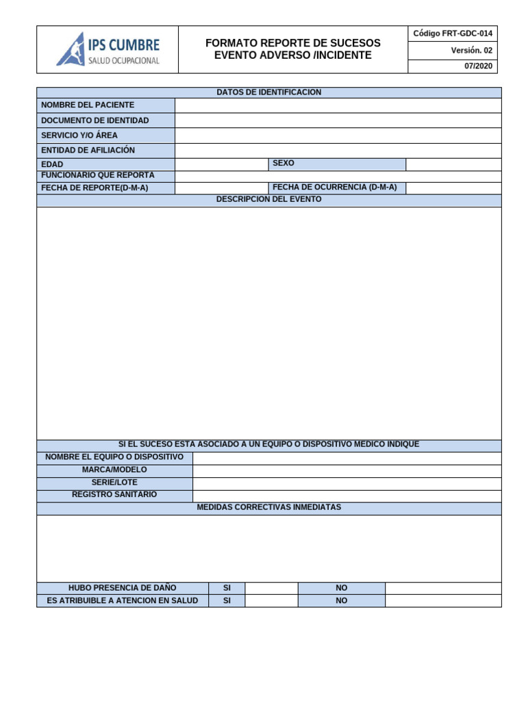 frt-Gdc-014 Formato de Reporte de Sucesos | PDF