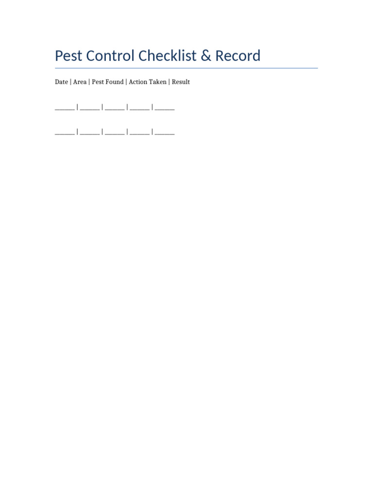 Pest Control Checklist | PDF