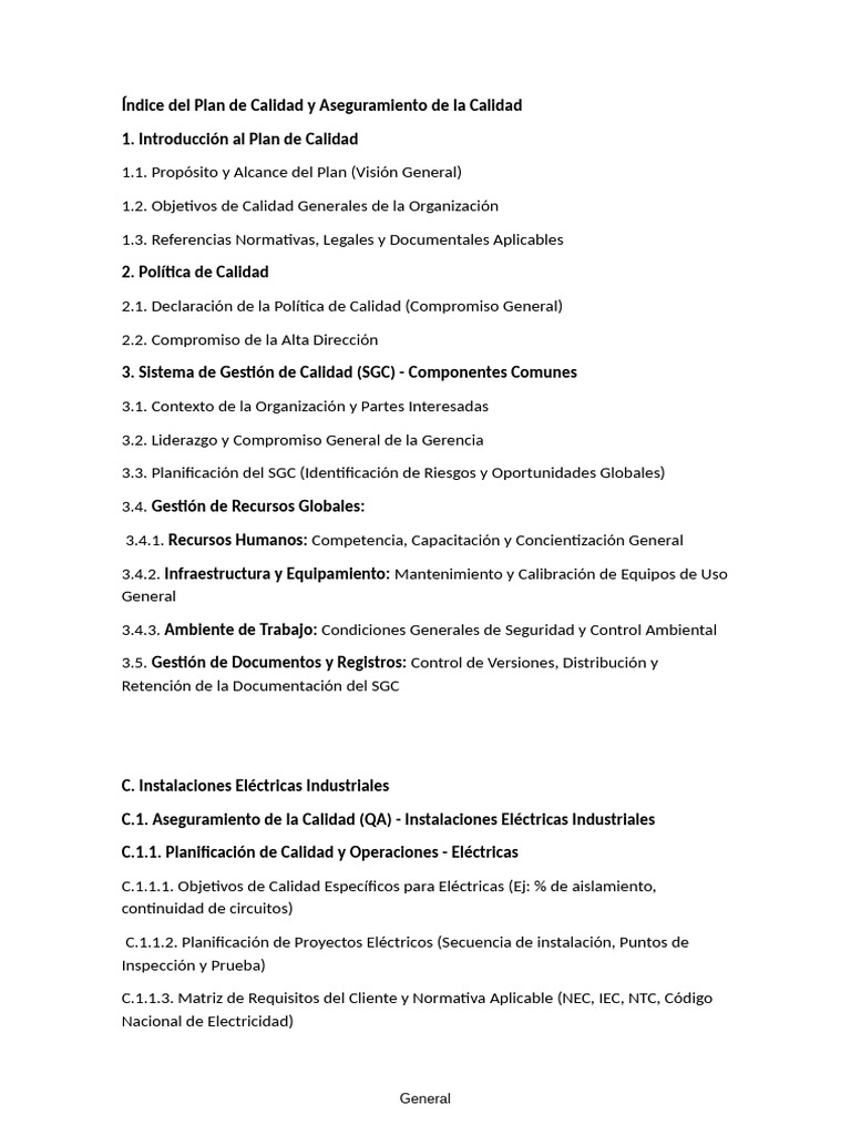 Índice Del Plan de Calidad y Aseguramiento de La Calidad | PDF ...