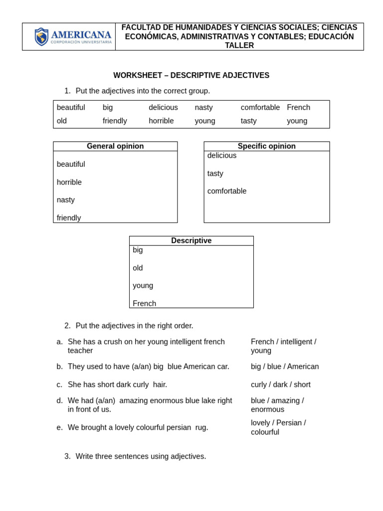 Worksheet - Adjectives | PDF