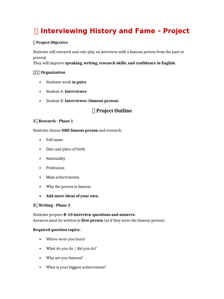 Interviewing History and Fame Project | PDF | Interview
