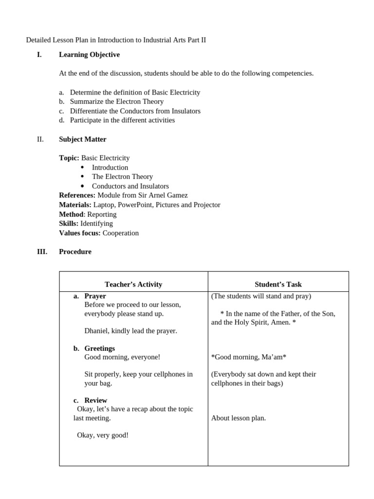 Detailed Lesson Plan in Introduction To Industrial Arts Part II | PDF ...