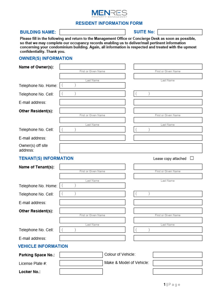 Resident Information Form | PDF