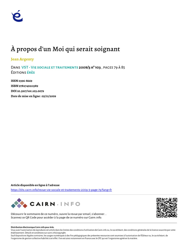 Argenty 2009 A Propos Dun Moi Qui Serait Soignant | PDF | Concept de ...