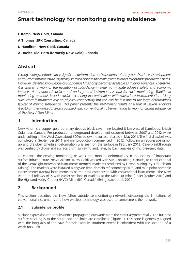 Smart Technology For Monitoring Caving Subsidence | PDF