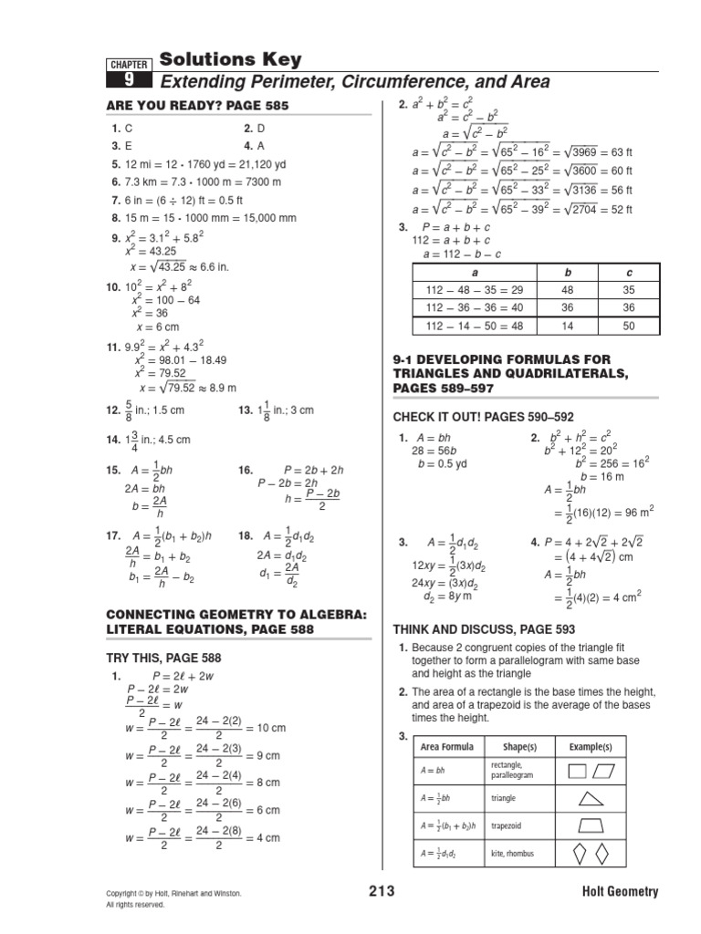 CH 9 Solution Key | PDF | Area | Elementary Mathematics