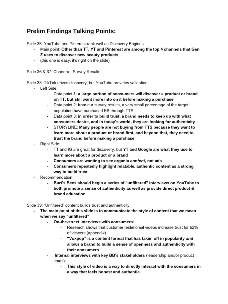 Prelim Findings Talking Points | PDF | Brand | Marketing