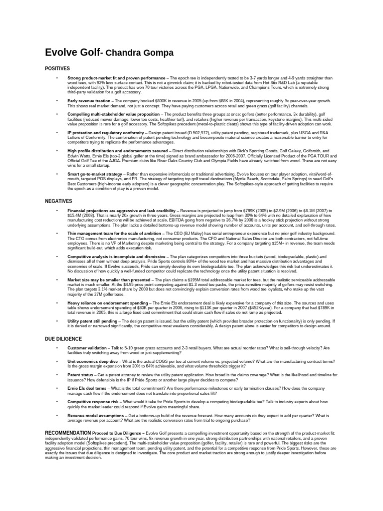 Evolve Golf Grading Template | PDF