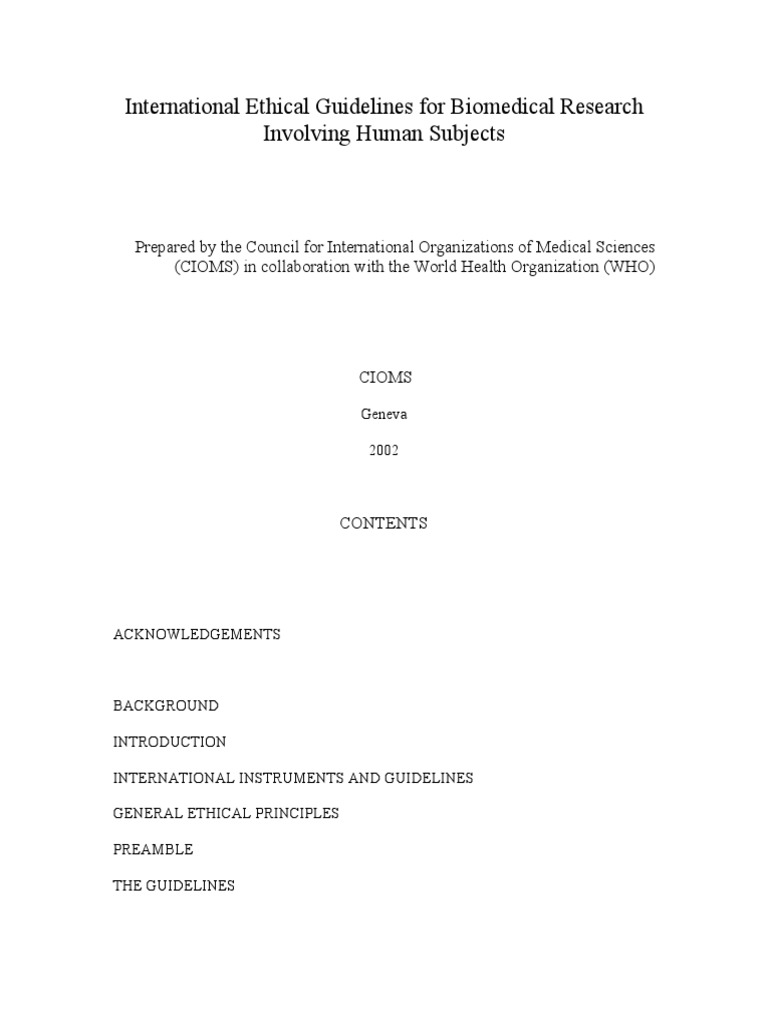 International Ethical Guidelines For Biomedical Research Involving ...