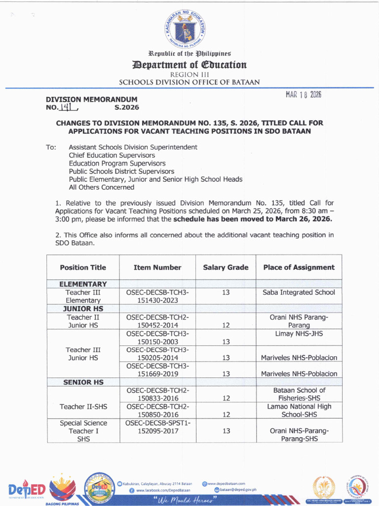 Division Memorandum No. 141 S. 2026 | PDF