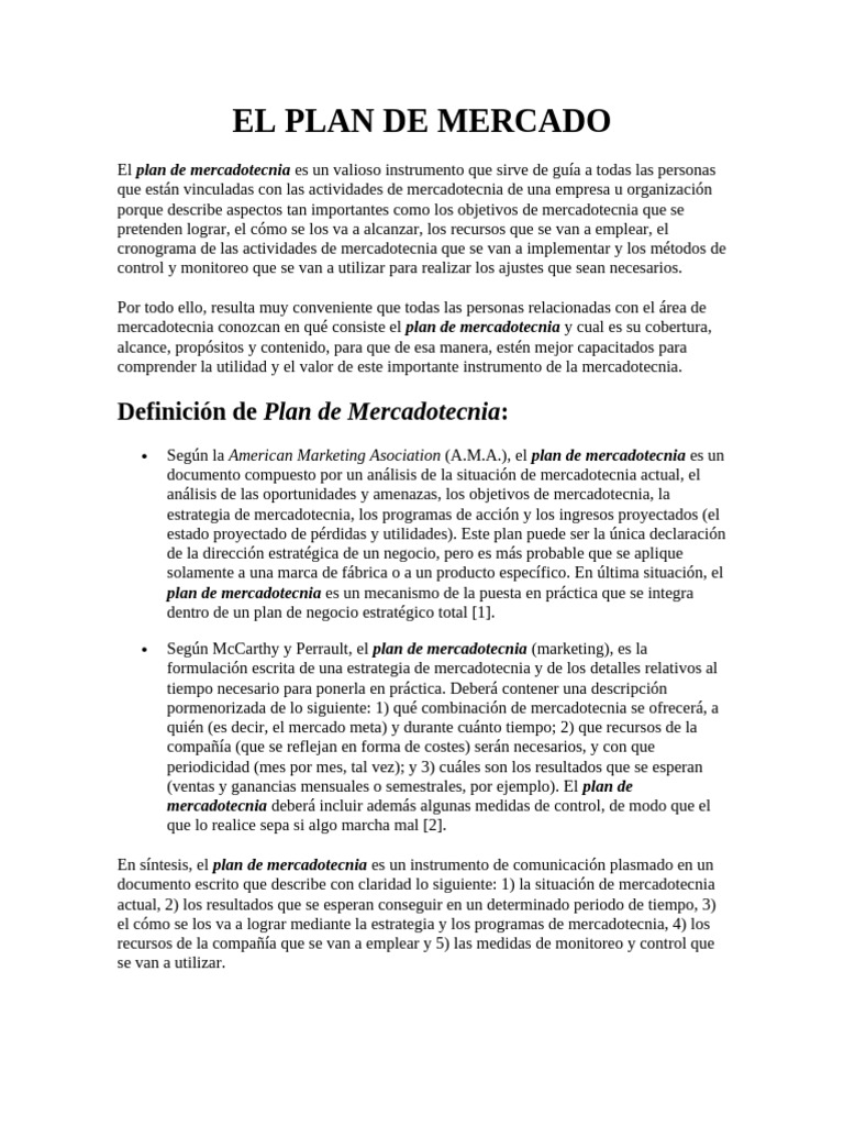 El Plan de Mercado | PDF | Marketing | Plan de negocios