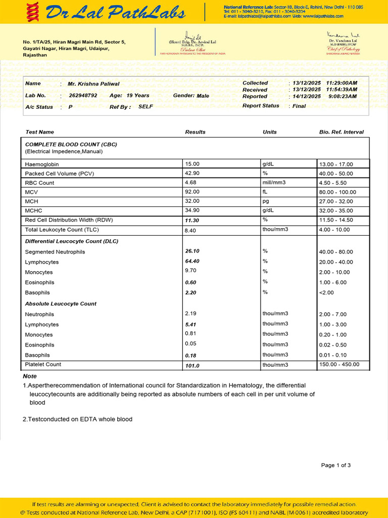 Blood Reports - 20260207 - 230608 - 0000 | PDF | White Blood Cell ...