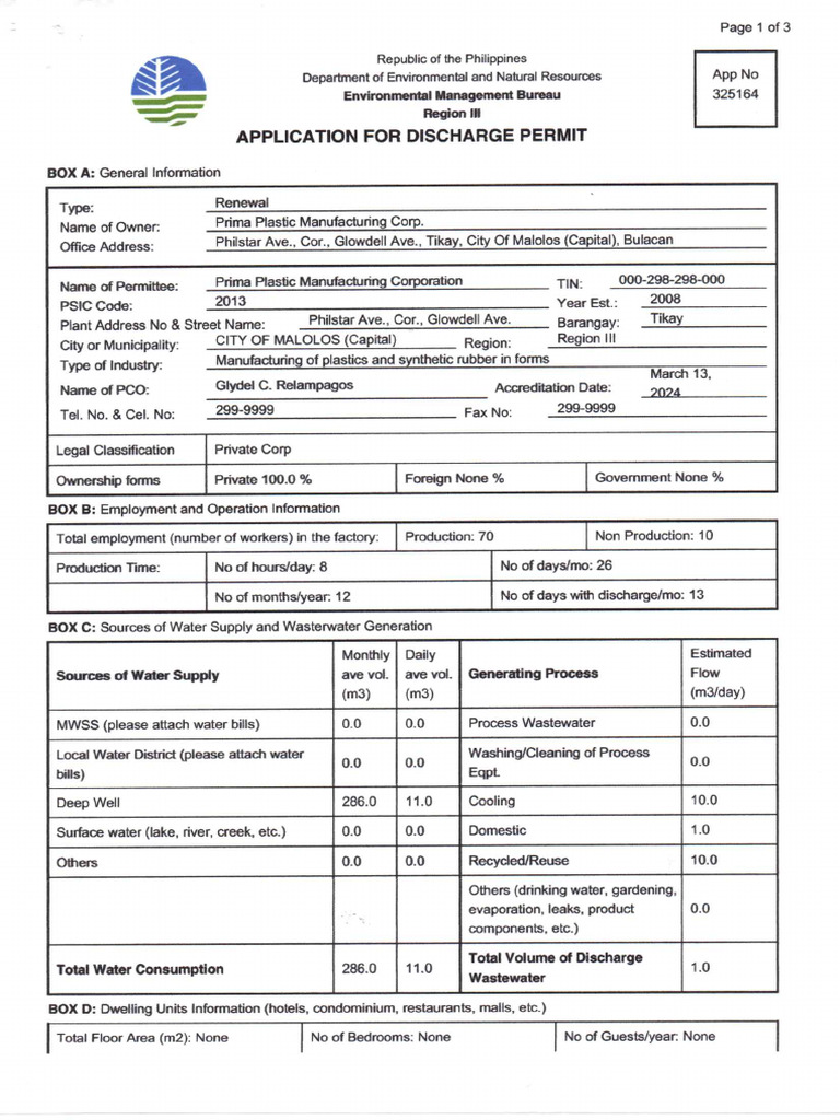 Application For Discharge Permit | PDF