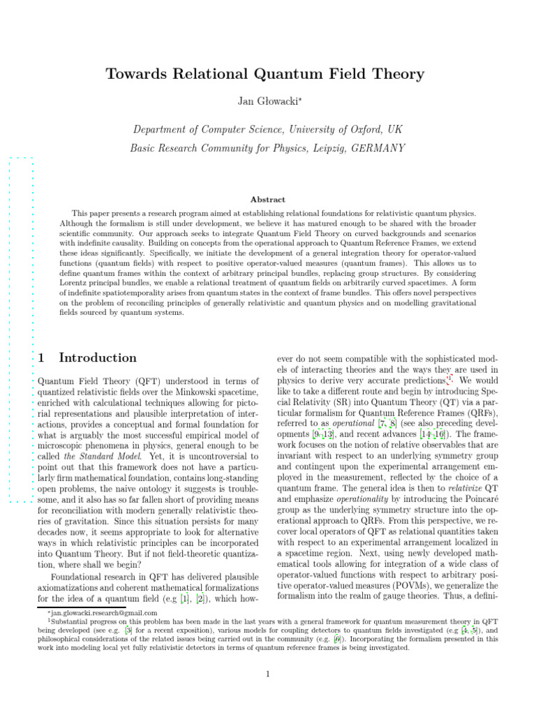 Towards Relational Quantum Field Theory | PDF | Quantum Field Theory ...