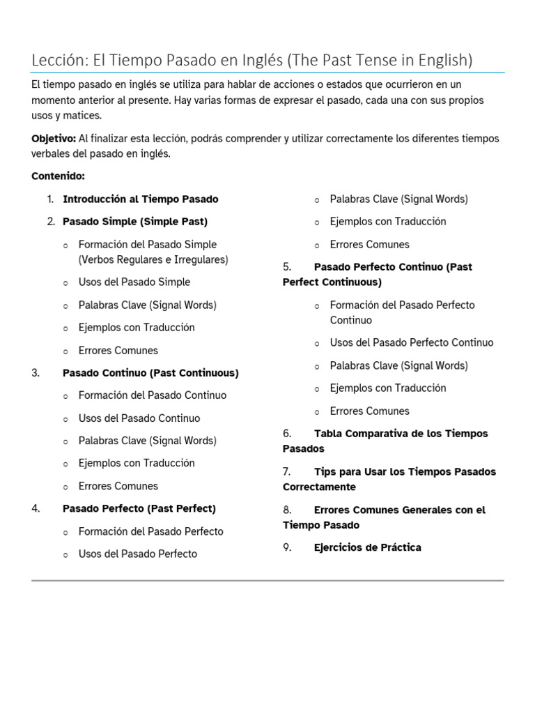 El Tiempo Pasado en Inglés (The Past Tense in English) | PDF | Unidades ...
