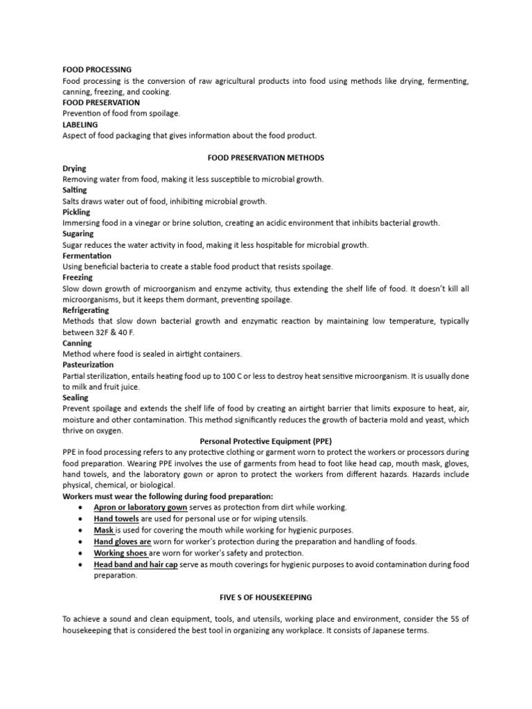 Food Processing Review Notes | PDF | Food Preservation | Pickling