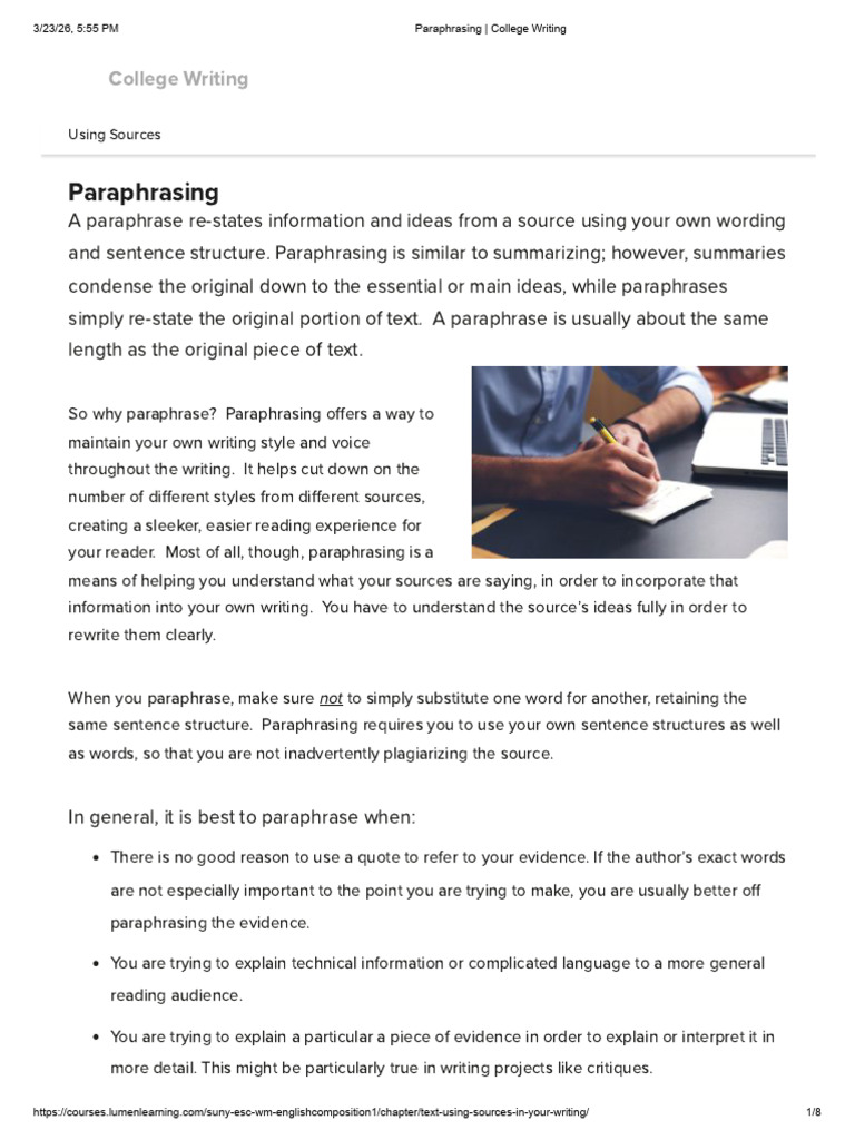 Paraphrasing - College Writing | PDF