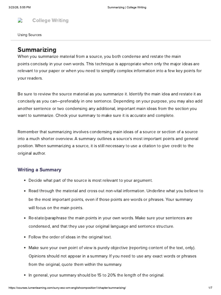 Summarizing - College Writing | PDF | Creative Commons License