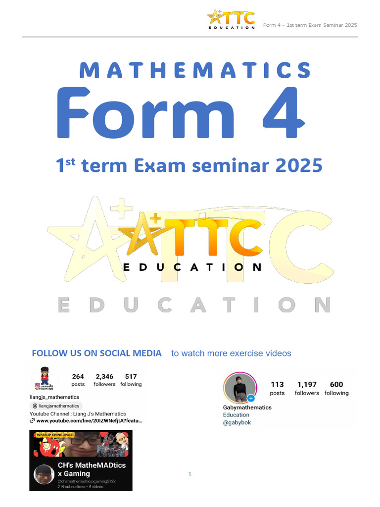 Form 4 Maths Midterm Seminar 2025 | PDF