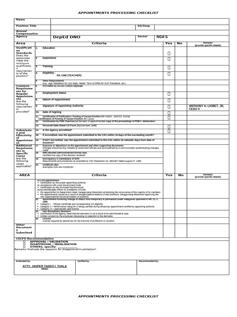 CSC Processing Checklist | PDF | Certification