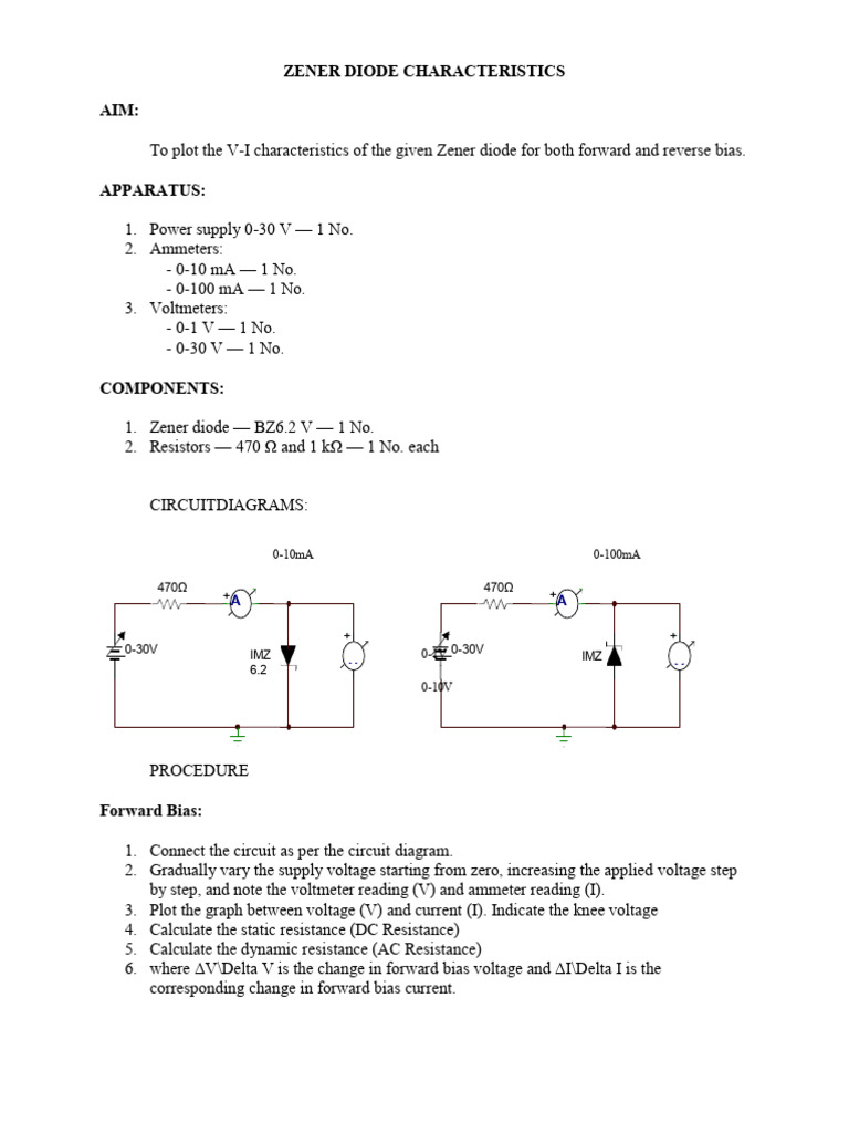 Zener Diode Characteristics | PDF | Voltage | Diode